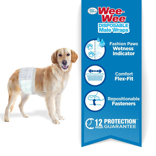 Four Paws Wee-Wee® Disposable Male Dog Wraps