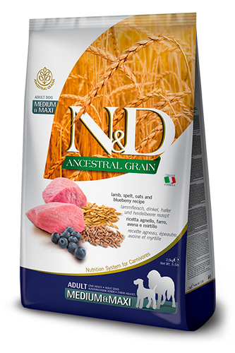 Farmina N&D Ancestral Grain Canine Lamb & Blueberry Adult Medium & Maxi Dry Dog Food